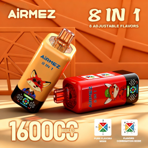 Pomarańczowy i czerwony AiRMEZ FOX 8 IN 1 160K z oznaczeniem trybów smakowych