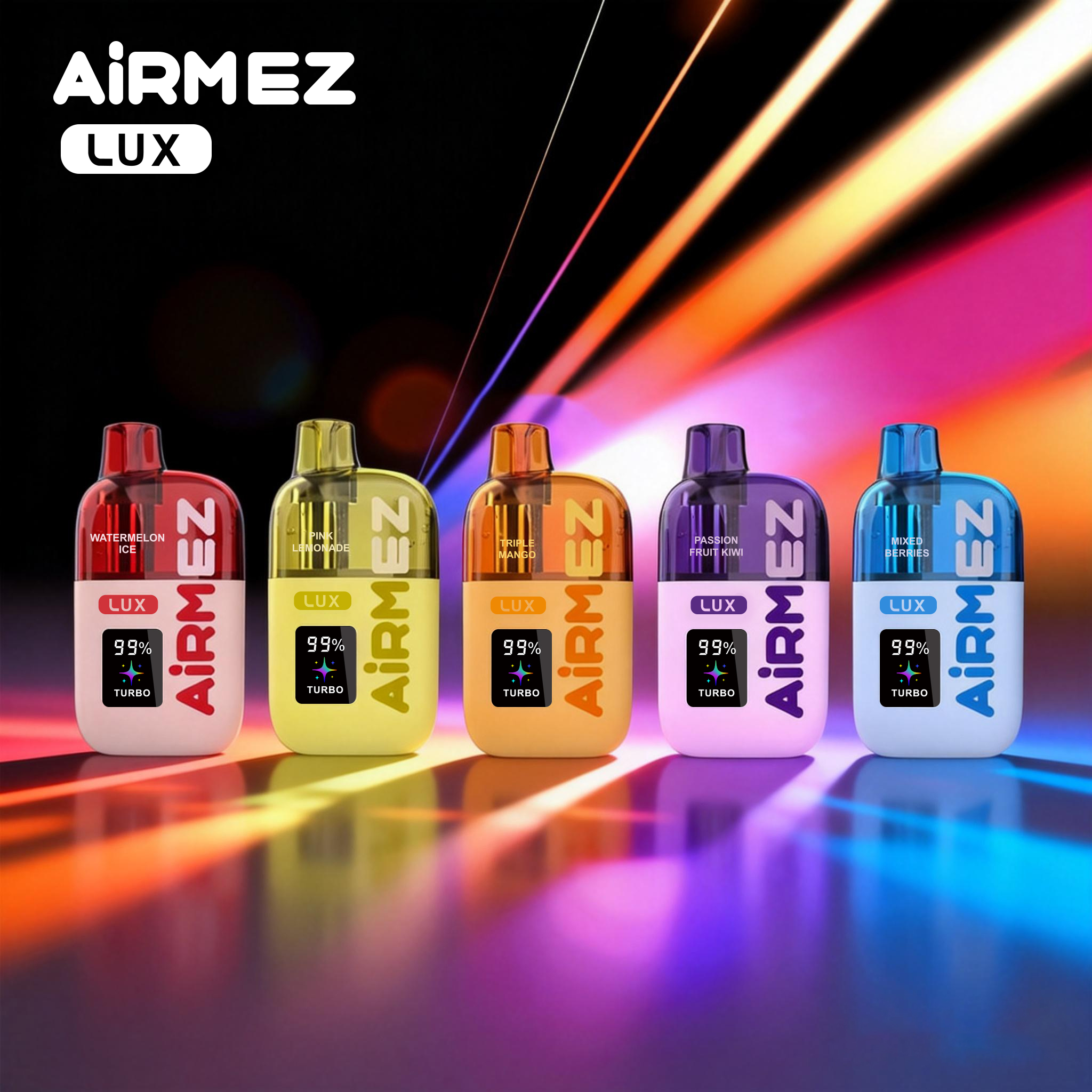 AiRMEZ Lux 100K w wariantach Watermelon Ice, Pink Lemonade, Triple Mango, Passion Fruit Kiwi i Mixed Berries