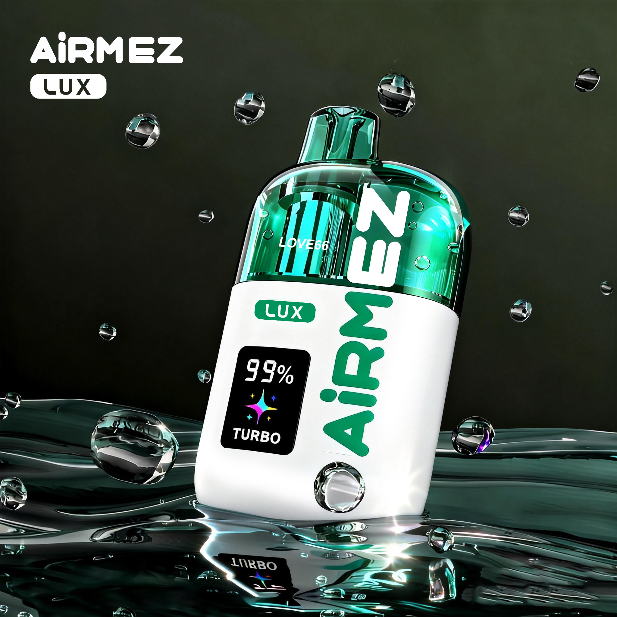 AiRMEZ Lux 100K Love 66 z przezroczystym zbiornikiem, cyfrowym wyświetlaczem i trybem Turbo