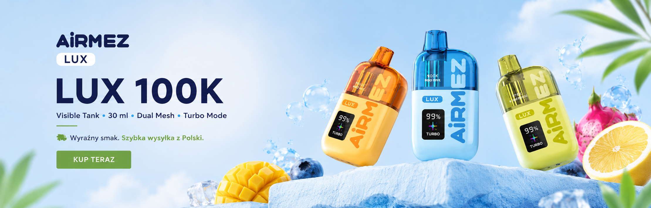 AiRMEZ LUX 100K z widocznym zbiornikiem 30 ml, Dual Mesh i trybem Turbo, wysyłka z magazynu w Polsce