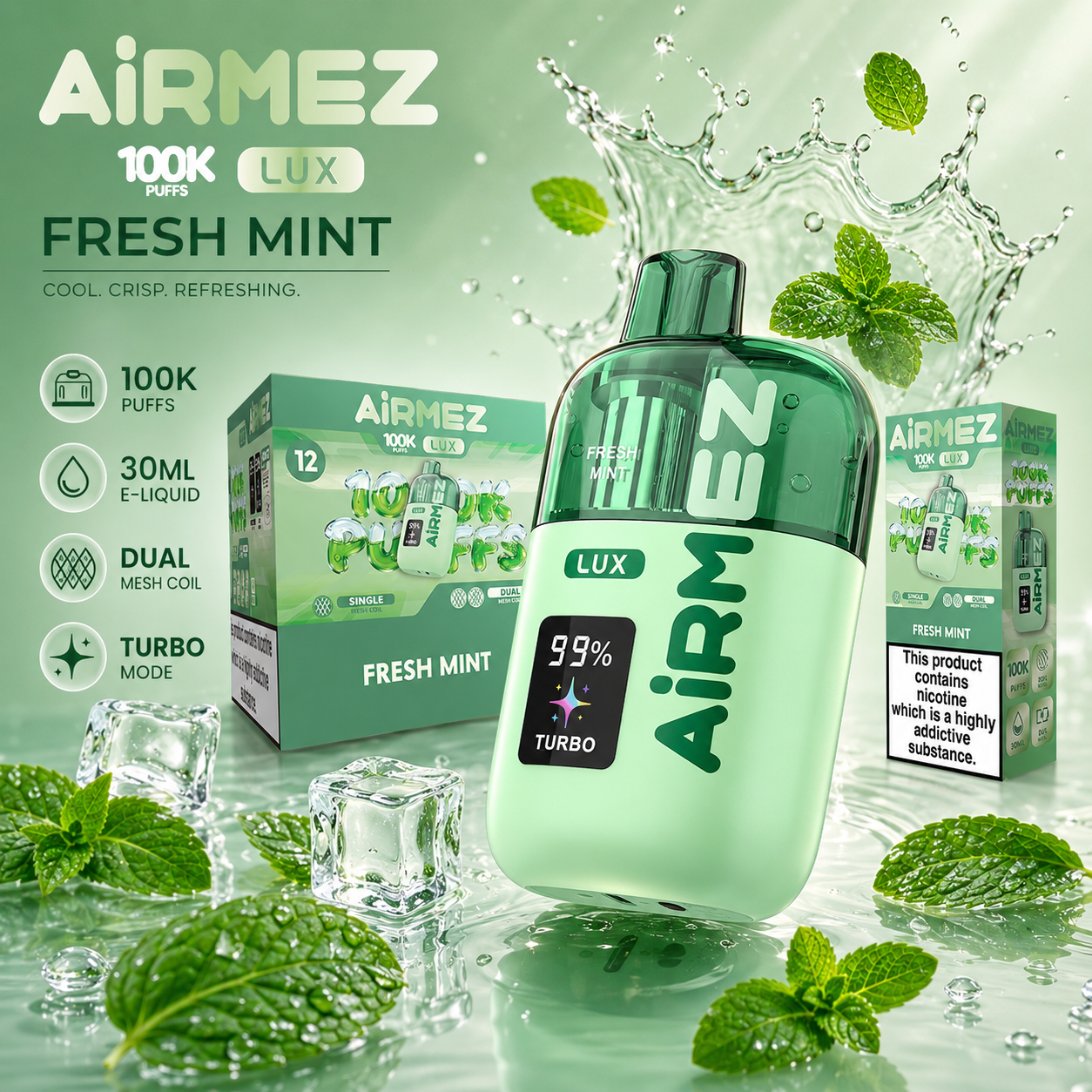 AiRMEZ Lux 100K Fresh Mint 30 ml z Dual Mesh Coil i trybem Turbo